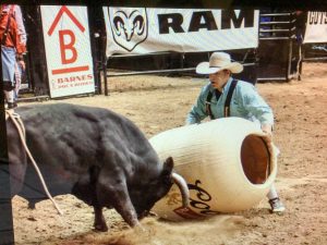 Photo: Gretchen Kirchmann / Kirchmann Media Group – Miles Jones bullfighter at Minnesota Horse Expo & Barnes PRCA Rodeo